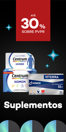 Suplementos Homem m com destaque promocional de at&eacute; 30% sobre pre&ccedil;o de Venda ao P&uacute;blico Recomendado